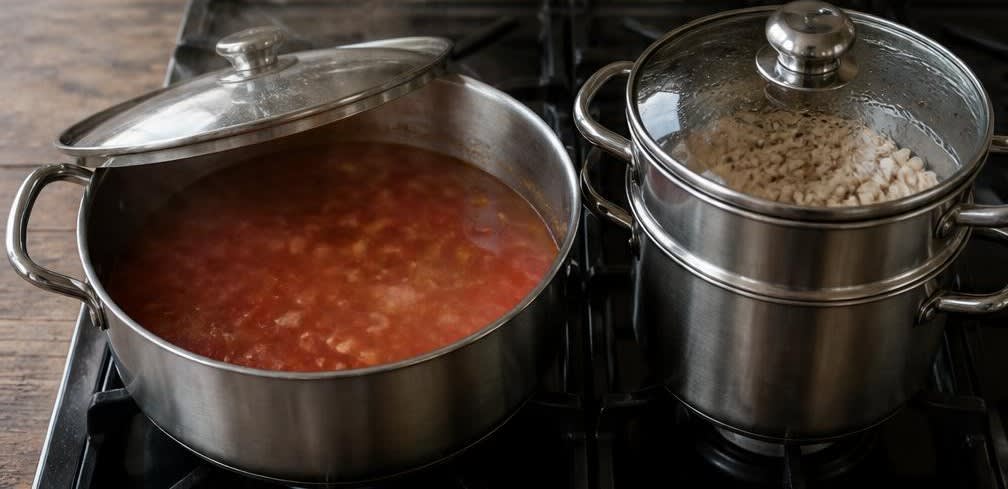 Minestrone mit gedämpften weißen Bohnen – Zubereitung Schritt für Schritt – Suppenbasis köcheln & Bohnen dämpfen