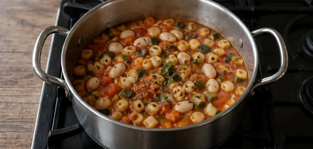 Minestrone mit gedämpften weißen Bohnen – Zubereitung Schritt für Schritt – Minestrone vollenden