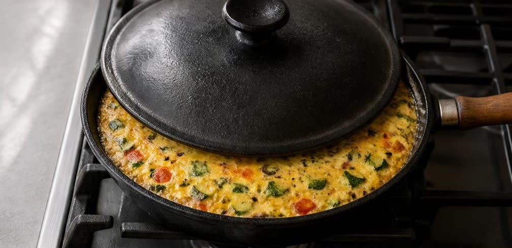 Frittata mit Zucchini, Paprika und Rucola – Zubereitung Schritt für Schritt – Frittata garen