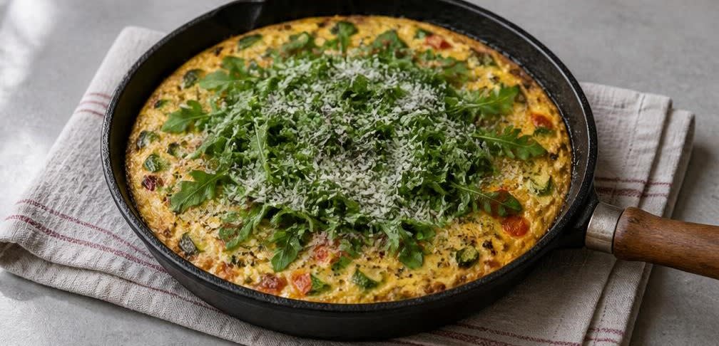 Frittata mit Zucchini, Paprika und Rucola – Zubereitung Schritt für Schritt – Frittata anrichten