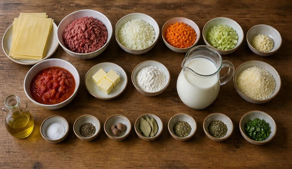 Lasagne mit Béchamel aus nicht homogenisierter Milch – Zutaten bereitstellen