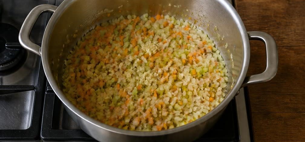 Lasagne mit Béchamel aus nicht homogenisierter Milch – Zubereitung Schritt für Schritt – Gemüse anschwitzen