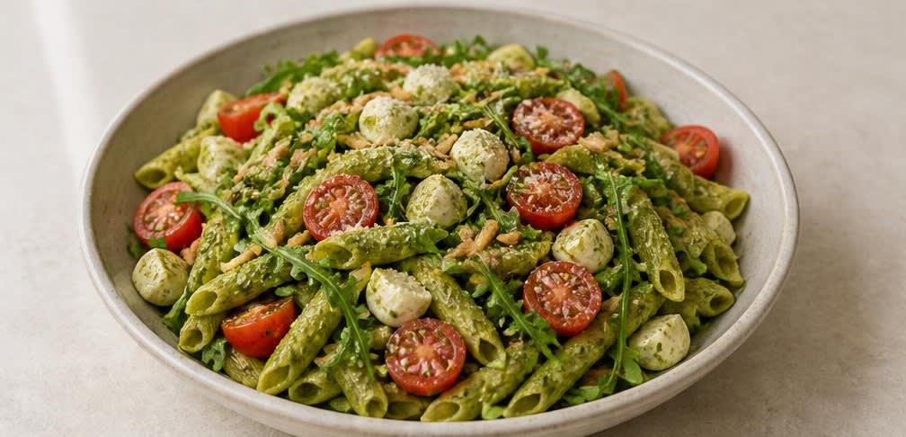 Kalt gezogener Pesto-Nudelsalat – Zubereitung Schritt für Schritt – Salat mischen und anrichten