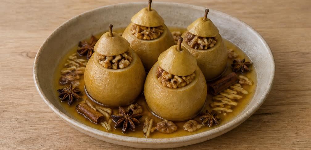 Gedämpfte Honig-Birne mit Walnüssen und Ingwer – Zubereitung Schritt für Schritt – Anrichten