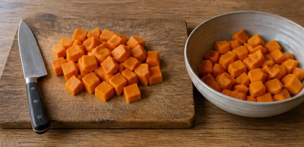 Brasilianischer Kürbis-Pudding mit Ahornsirup und Paranüssen – Zubereitung Schritt für Schritt – Kürbis vorbereiten