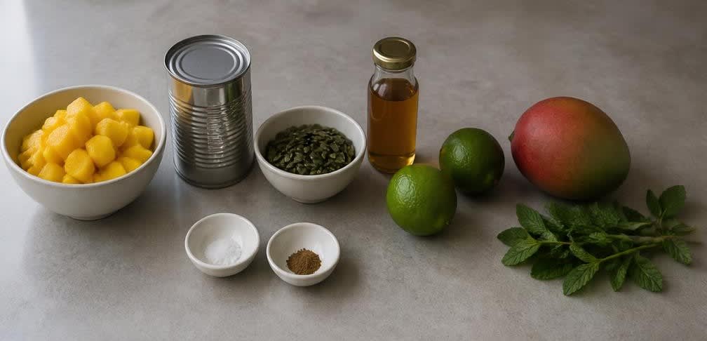 Thailändische Mango-Schale mit Kokoscreme und gerösteten Kürbiskernen – Zutaten