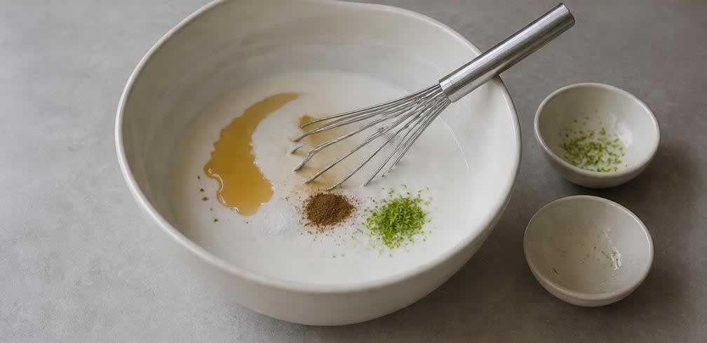 Thailändische Mango-Schale mit Kokoscreme und gerösteten Kürbiskernen – Zubereitung Schritt für Schritt – Kokoscreme mischen