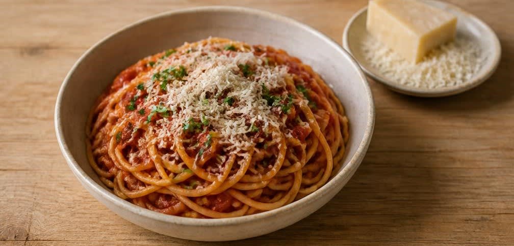 Spaghetti all'Arrabbiata mit reichhaltigem Olivenöl – Zubereitung Schritt für Schritt – Anrichten