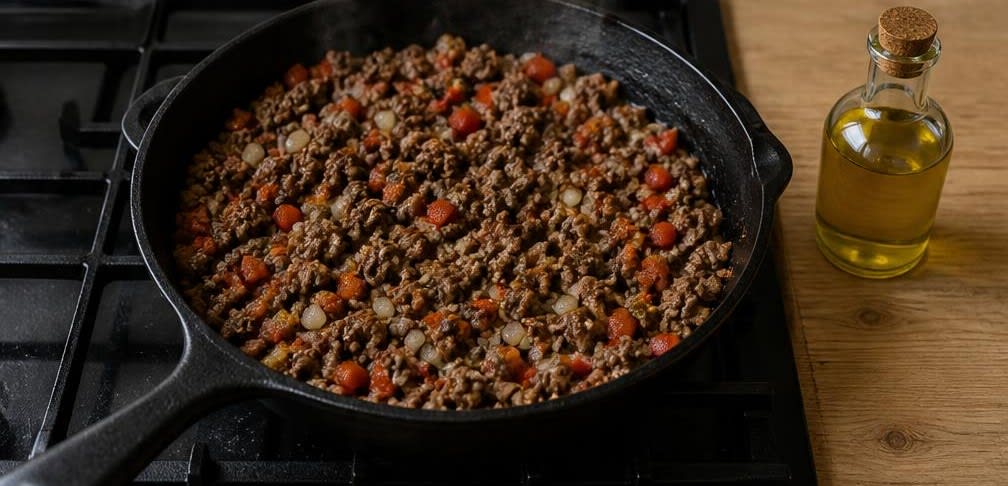Mexikanische Quesadillas mit frisch geriebenem Cheddar und Chorizo-Hack – Zubereitung Schritt für Schritt – Hackfleisch anbraten