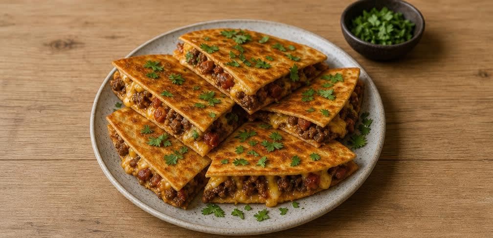 Mexikanische Quesadillas mit frisch geriebenem Cheddar und Chorizo-Hack – Zubereitung Schritt für Schritt – Anrichten