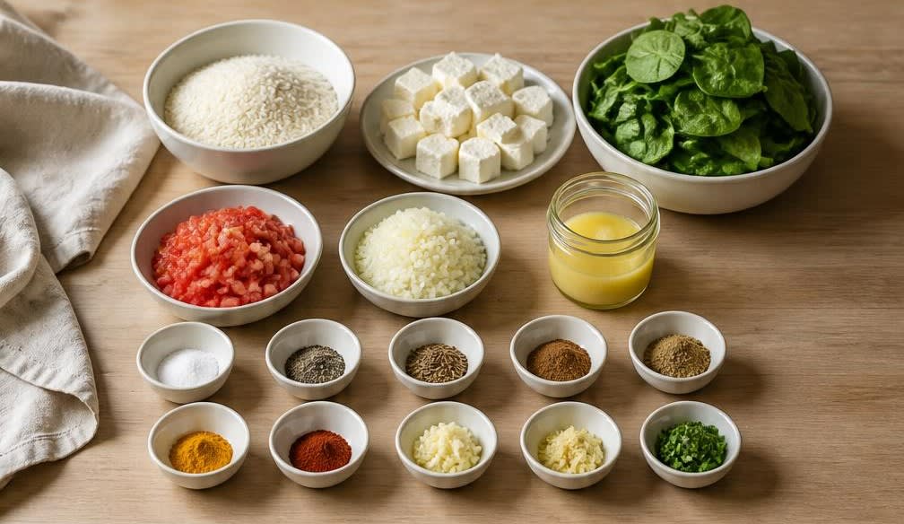 Palak Paneer mit blanchiertem Spinat und Basmatireis – Zutaten