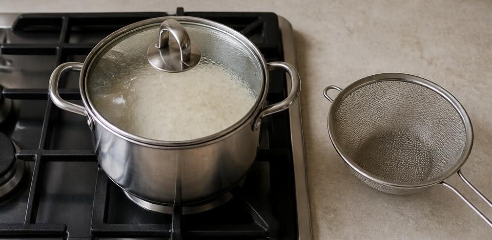 Indisches Brokkoli-Sabzi mit rohem Senfmehl – Zubereitung Schritt für Schritt – Reis kochen