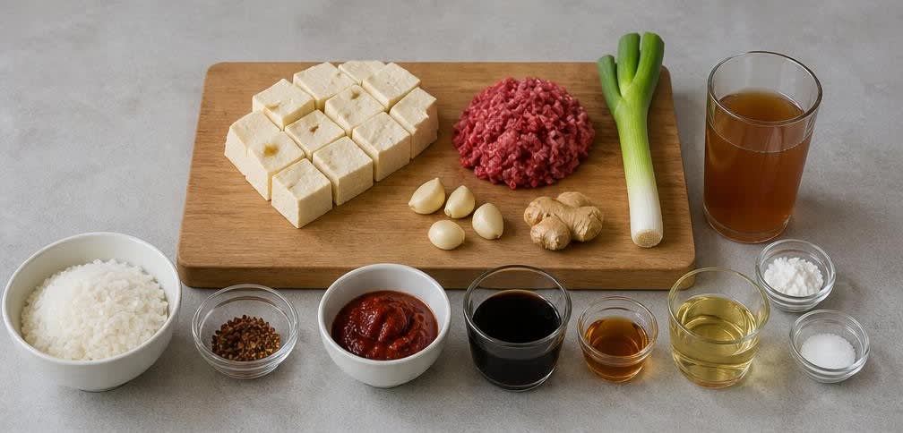 Klassisches Mapo Tofu mit Rinderhackfleisch und Sichuanpfeffer – Zutaten