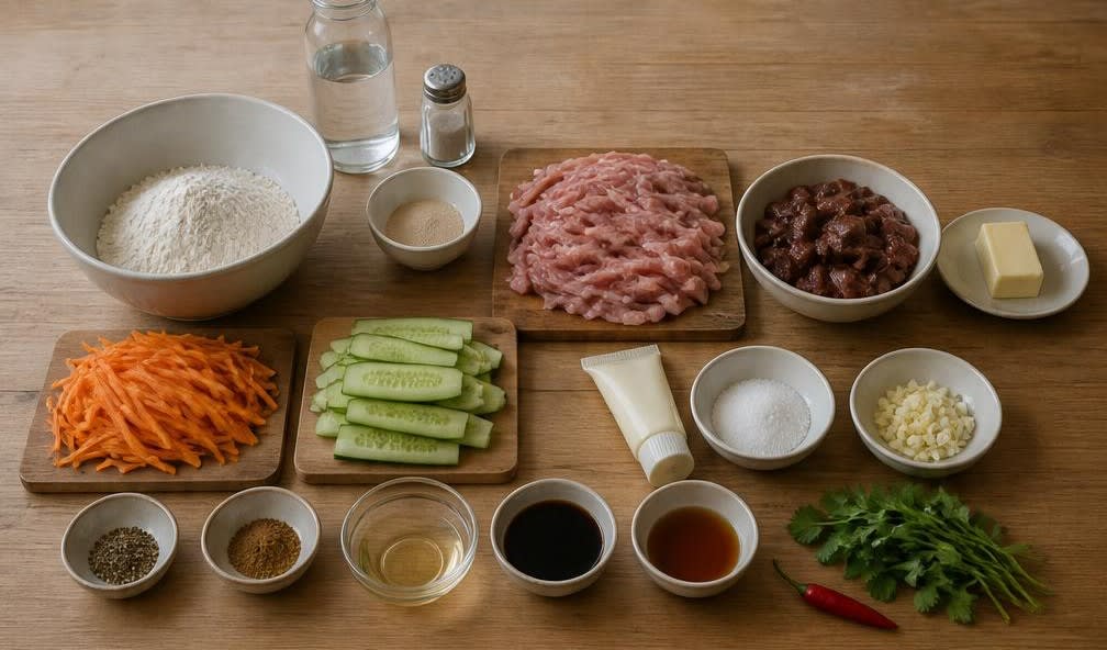 Vietnamesisches Bánh Mì mit frisch gebackenem Baguette – Zutaten