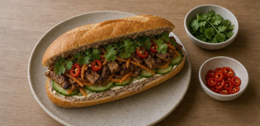 Vietnamesisches Bánh Mì mit frisch gebackenem Baguette – Zubereitung Schritt für Schritt – Bánh Mì anrichten