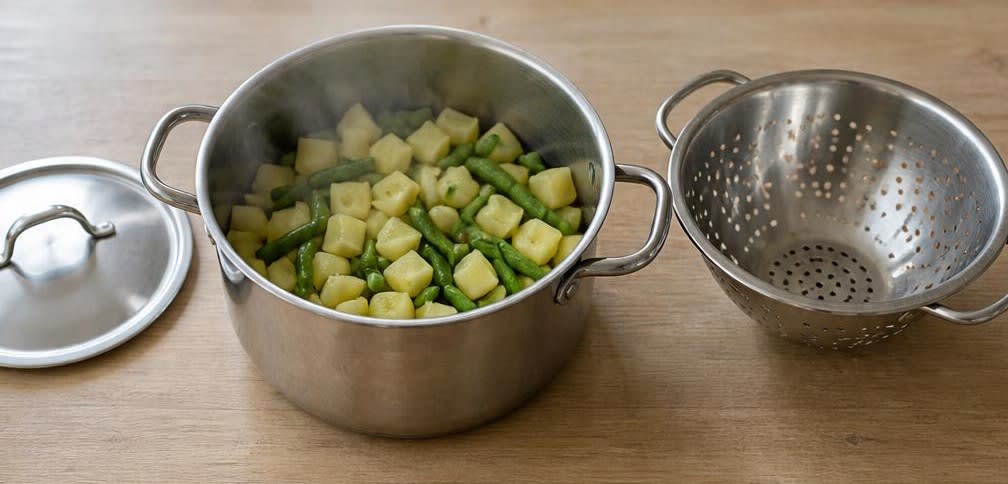 Britische Kartoffel-Bohnen-Pfanne mit Spiegelei – Zubereitung Schritt für Schritt – Kartoffeln und Bohnen kochen