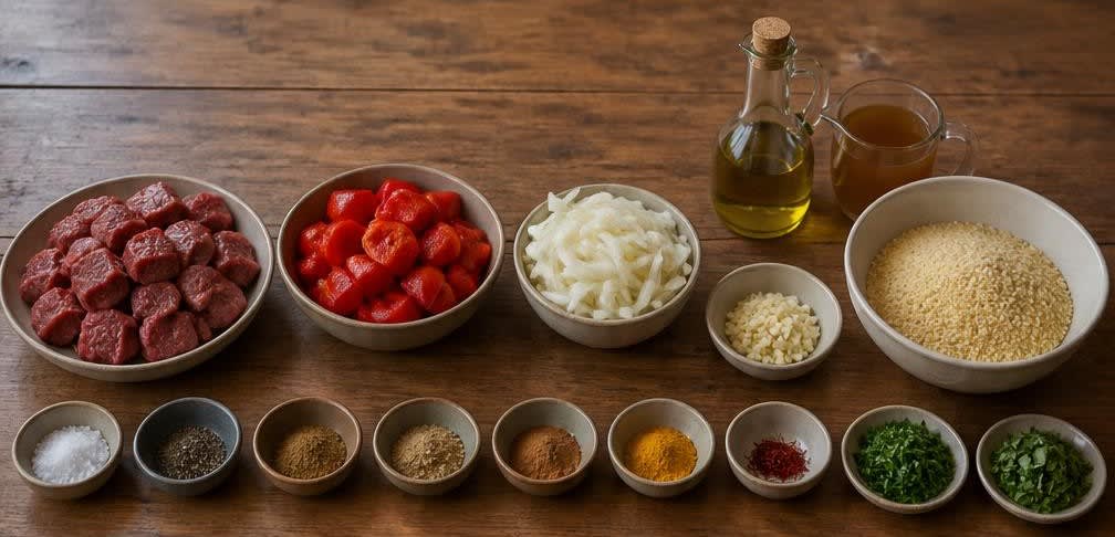 Marokkanisches Rinderschmorgericht mit Paprika und Couscous – Zutaten