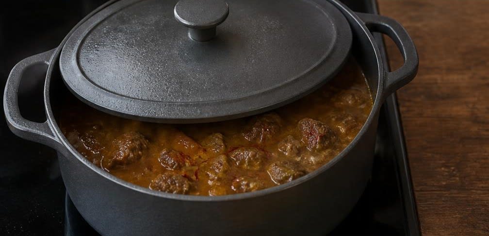 Marokkanisches Rinderschmorgericht mit Paprika und Couscous – Zubereitung Schritt für Schritt – Rindfleisch schmoren