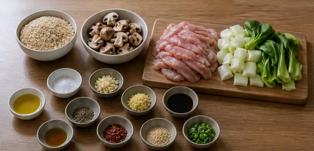 Asiatische Putenbrust-Pfanne mit Champignons und Vollkornreis – Zutaten