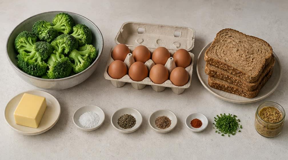Pochierte Eier auf Vollkornbrot mit Brokkoli und brauner Senfbutter – Zutaten