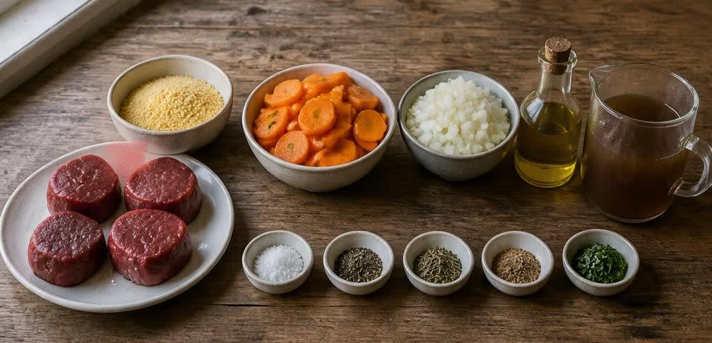 Zartes Rinderfilet mit cremig-nussiger Hirse und glasierten Karotten – Zutaten