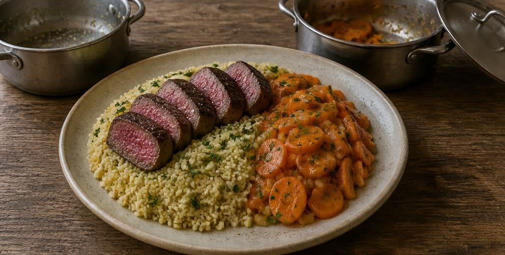 Zartes Rinderfilet mit cremig-nussiger Hirse und glasierten Karotten – Zubereitung Schritt für Schritt – Anrichten