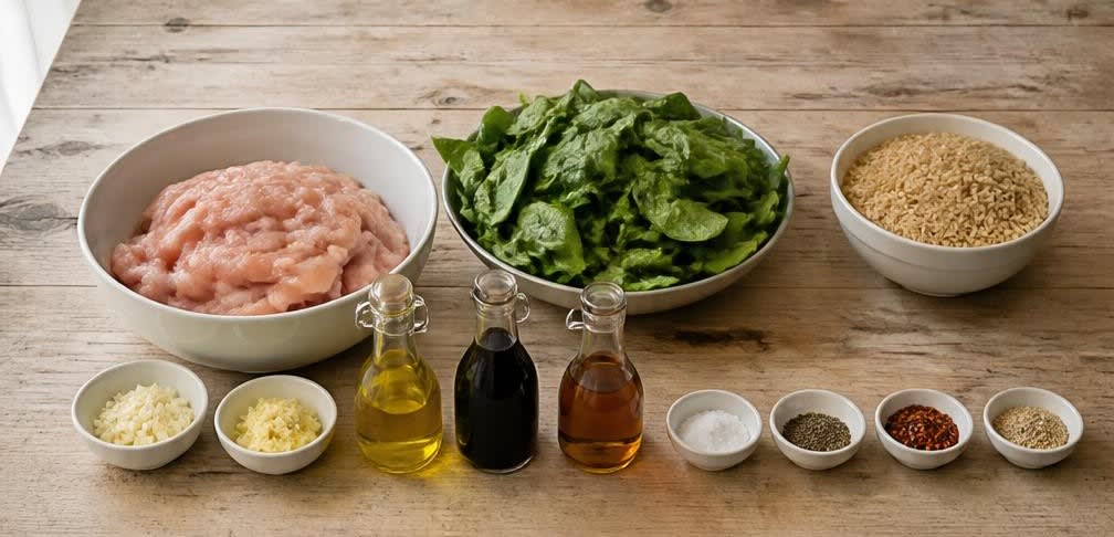 Asiatische Putenbrust mit gedünstetem Spinat und Vollkornreis – Zutaten