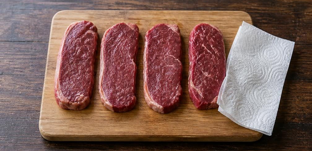 Saftiges Sirloin-Steak mit Paprika-Kartoffel-Pfanne – Zubereitung Schritt für Schritt – Steaks vorbereiten