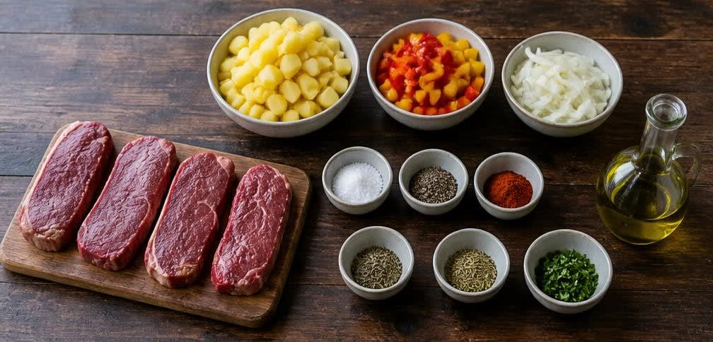 Saftiges Sirloin-Steak mit Paprika-Kartoffel-Pfanne – Zutaten