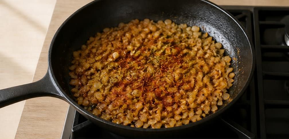 Spanische Putenbrust-Pfanne mit Grünen Bohnen und Bulgur – Zubereitung Schritt für Schritt – Gewürze anrösten