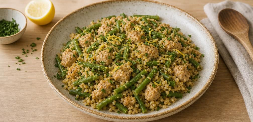 Spanische Putenbrust-Pfanne mit Grünen Bohnen und Bulgur – Zubereitung Schritt für Schritt – Anrichten