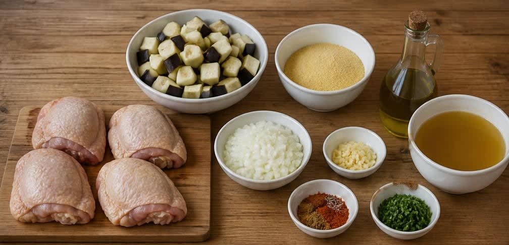 Marokkanische Schmor-Hähnchenschenkel auf Couscous und Aubergine – Zutaten