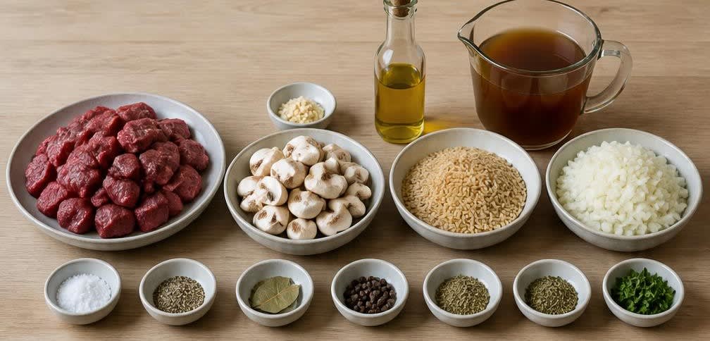 Geschmorte Rinderoberschale mit Champignons und Vollkornreis – Zutaten