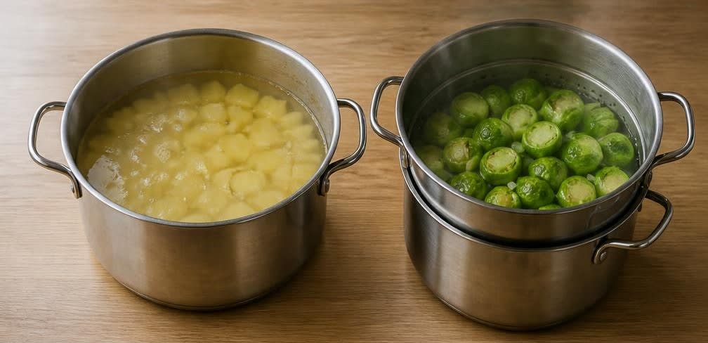 Saftige Putenbrust mit mildem Rosenkohl und Butterkartoffeln – Zubereitung Schritt für Schritt – Kartoffeln und Rosenkohl garen