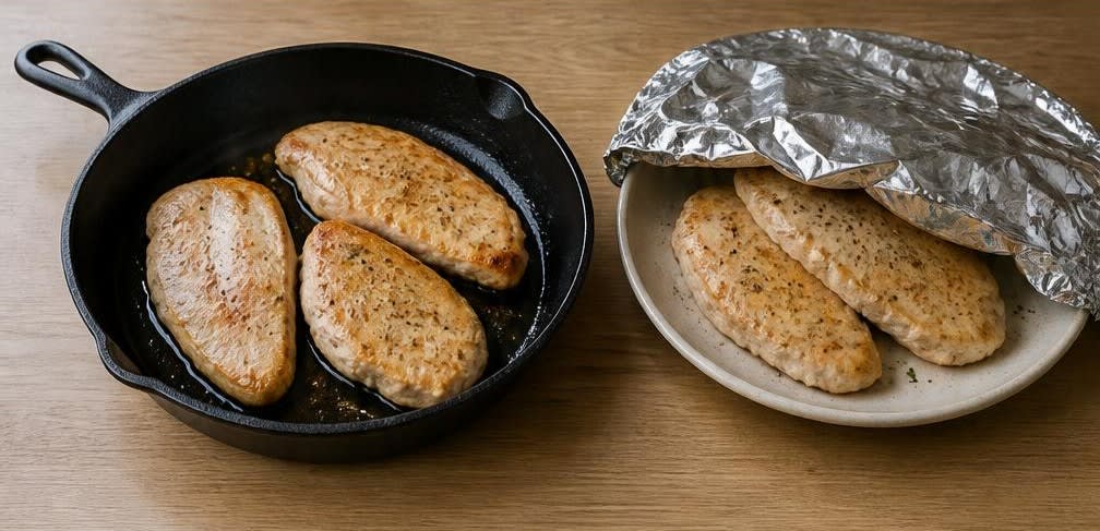 Saftige Putenbrust mit mildem Rosenkohl und Butterkartoffeln – Zubereitung Schritt für Schritt – Putenbrust anbraten