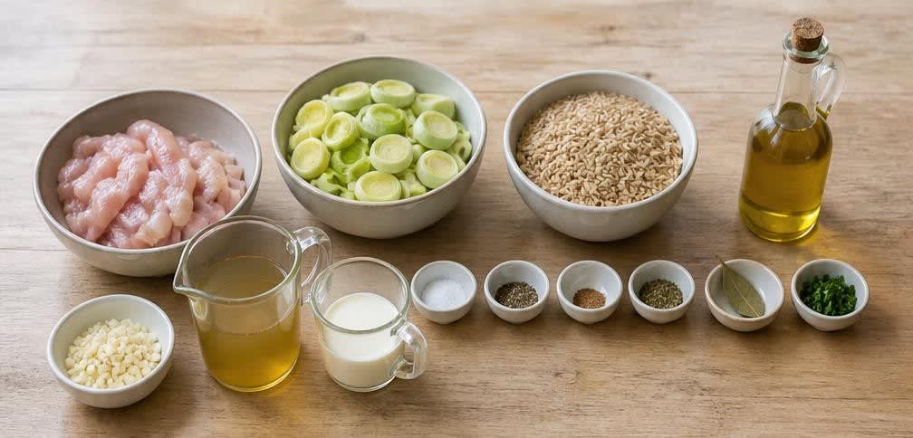 Hähnchenbrust auf cremigem Lauchgemüse mit Vollkornreis – Zutaten