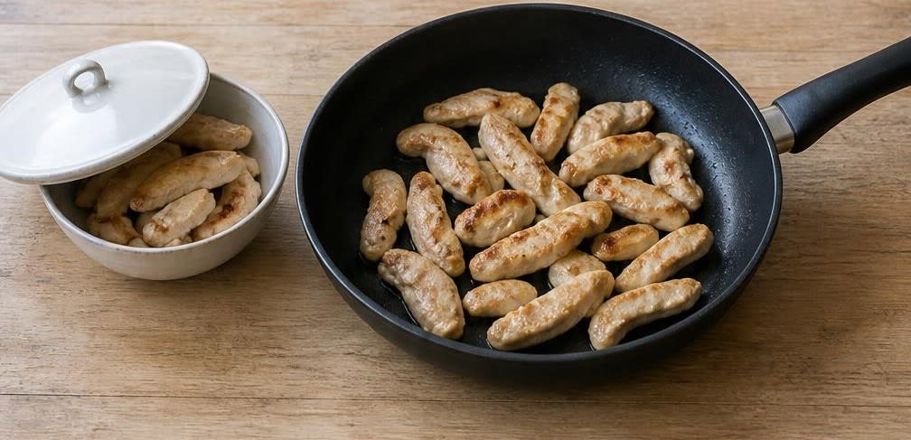 Hähnchenbrust auf cremigem Lauchgemüse mit Vollkornreis – Zubereitung Schritt für Schritt – Hähnchen anbraten