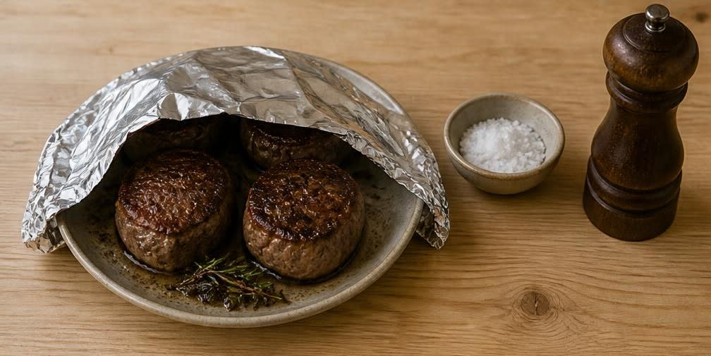 Scharf angebratenes Rinderfilet mit Knoblauch-Zucchini und cremiger Polenta – Zubereitung Schritt für Schritt – Rinderfilet ruhen lassen