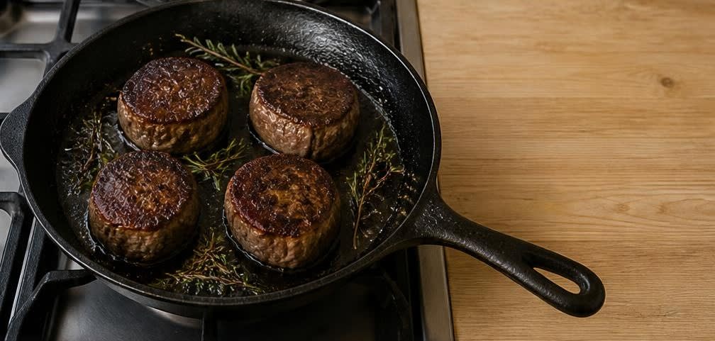 Scharf angebratenes Rinderfilet mit Knoblauch-Zucchini und cremiger Polenta – Zubereitung Schritt für Schritt – Rinderfilet anbraten