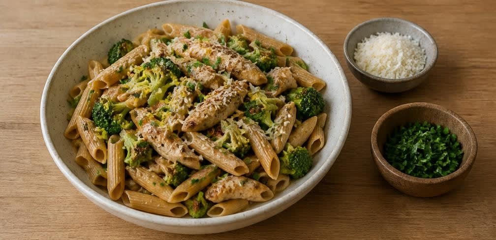 Italienische Putenbrust-Pfanne mit Brokkoli und Vollkorn-Penne – Zubereitung Schritt für Schritt – Anrichten