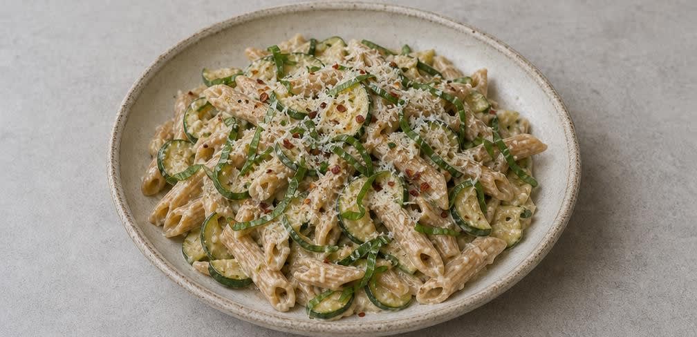 Vollkornnudeln mit Zucchini und cremigem Ricotta – Zubereitung Schritt für Schritt – Anrichten