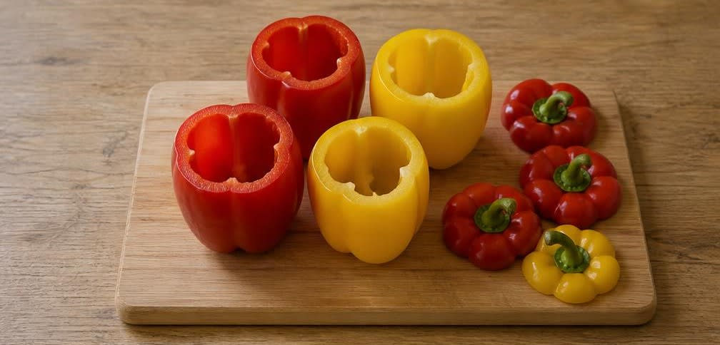 Osteuropäische Gefüllte Paprika in feiner Tomatensauce – Zubereitung Schritt für Schritt – Paprika vorbereiten