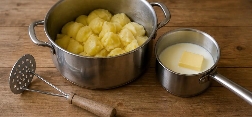 Klassisches Spiegelei auf Rahmspinat mit Kartoffelpüree – Zubereitung Schritt für Schritt – Kartoffelpüree herstellen