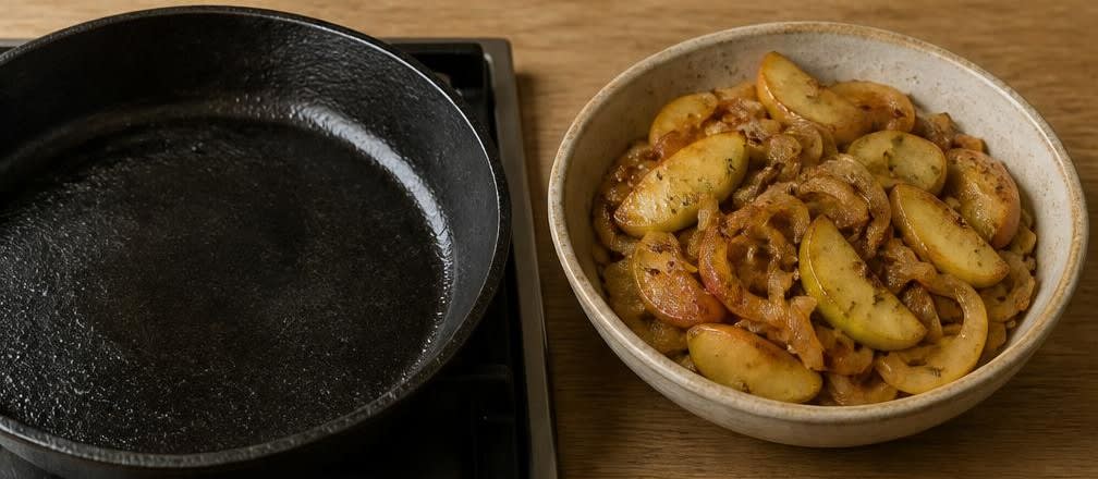 Klassische Rinderleber Berliner Art mit Apfel und Zwiebeln – Zubereitung Schritt für Schritt – Äpfel mitdünsten