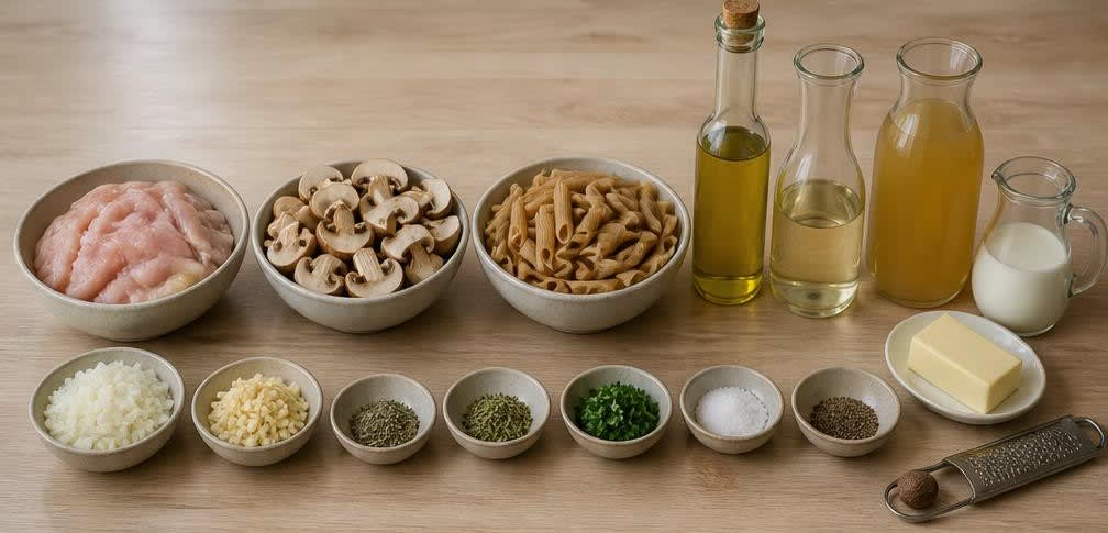 Französisches Champignon-Hähnchen mit Vollkornnudeln – Zutaten