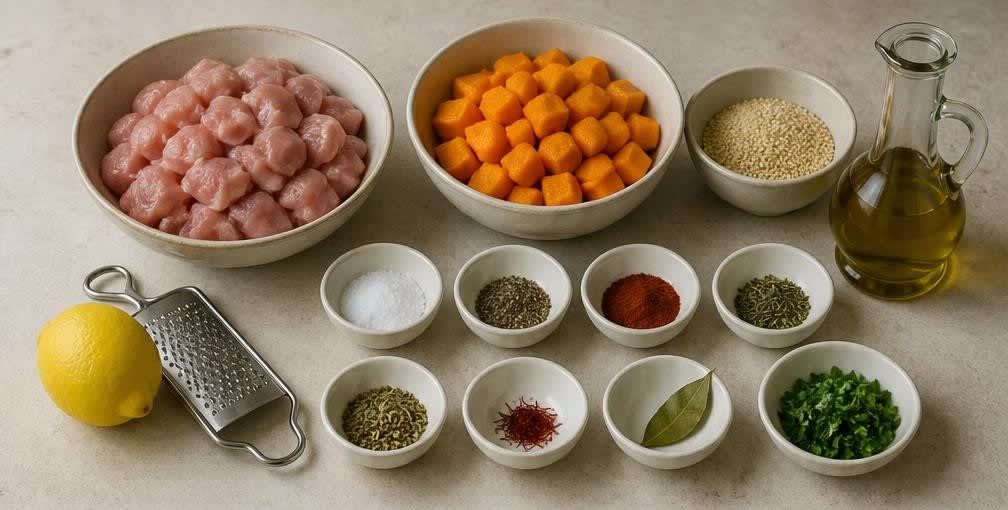 Spanische Putenbrust mit geröstetem Kürbis und Safran-Quinoa – Zutaten