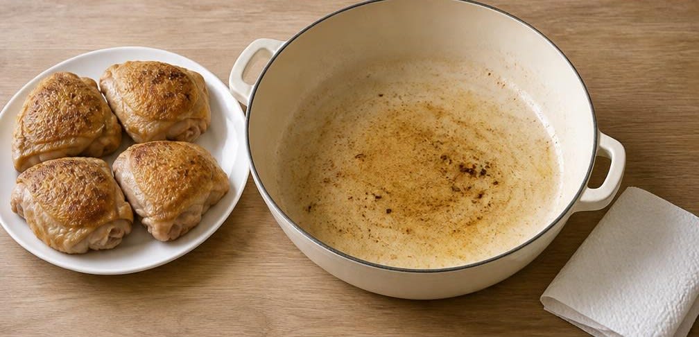 Spanisches Ofenhähnchen mit Paprika-Aroma-Reis – Zubereitung Schritt für Schritt – Hähnchen anbraten