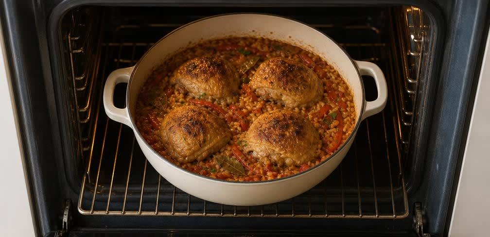 Spanisches Ofenhähnchen mit Paprika-Aroma-Reis – Zubereitung Schritt für Schritt – Im Ofen garen