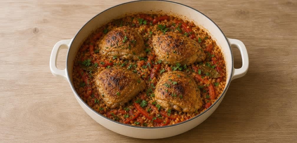 Spanisches Ofenhähnchen mit Paprika-Aroma-Reis – Zubereitung Schritt für Schritt – Anrichten