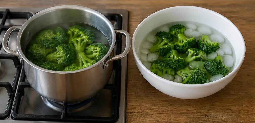 Rinderfilet-Bowl mit Brokkoli und Vollkornreis – Zubereitung Schritt für Schritt – Brokkoli blanchieren